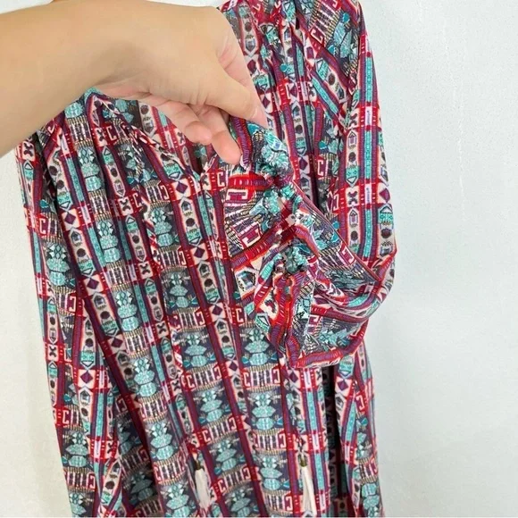 2/$25 CATO Red Bohemian Boho Tribal Western Lightweight Business Casual Blouse - Picture 4 of 14